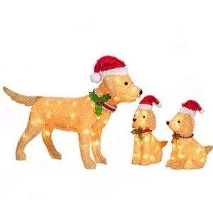 Christmas Dog Decoration Light Up Golden Doodle Outdoor Santa Indoor LED - 3 Pc